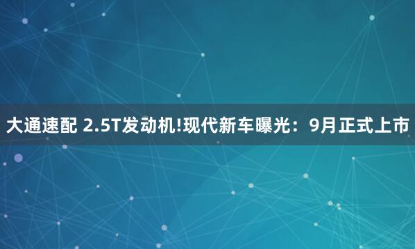 大通速配 2.5T发动机!现代新车曝光：9月正式上市
